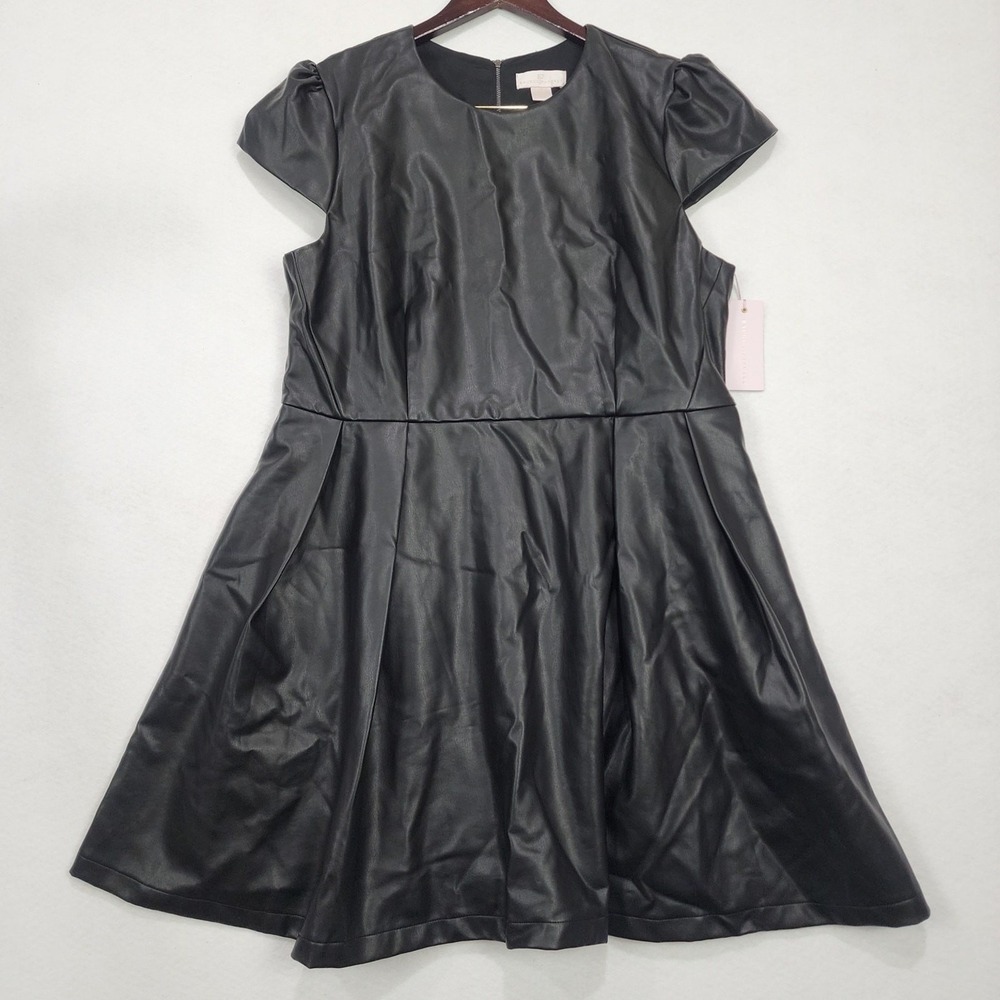 Rachel Parcell Fit & Flare Dress Womens 18 Black Pleated Cap Sleeve Back Zip